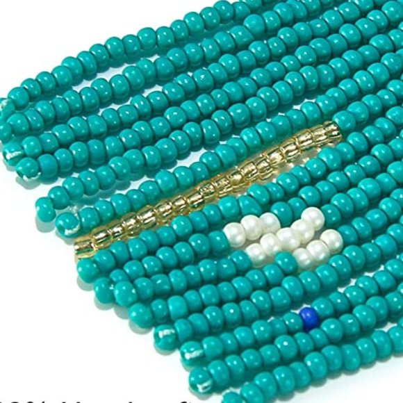 Long 5" Multicolor Abstract Turquoise Handmade Beaded Oversized Boho Earrings - Picture 5 of 6